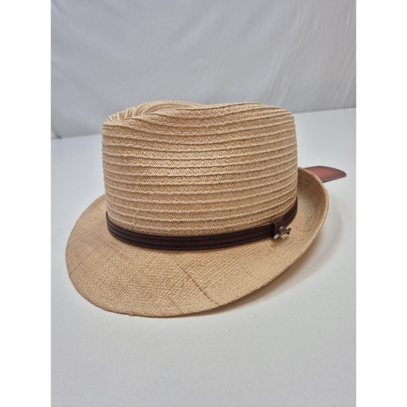 Tommy Bahama Hat Trilby Mens One Size Beige Hemp Raffia Leather Lined Summer